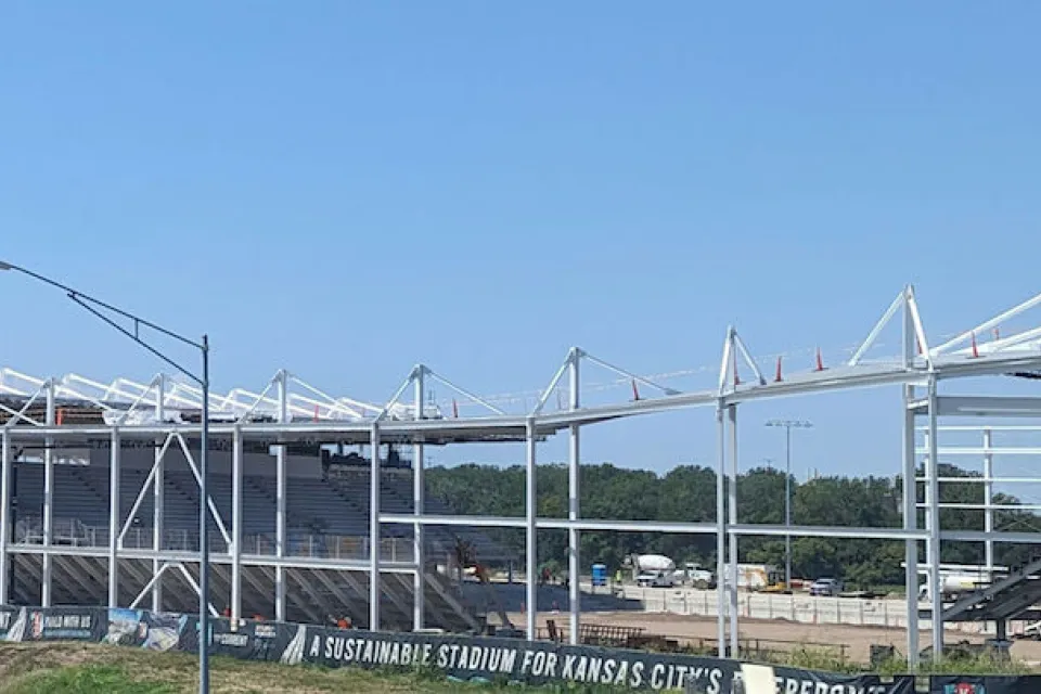 CPKC sports stadium under construction in Kansas City, Missouri.